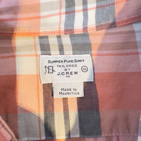 J. Crew Factory Button Down Shirt Summer Plaid XL Orange Long Sleeve Liteweight - Picture 2 of 10